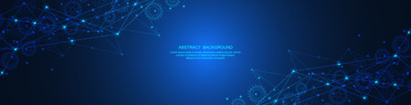 Abstract technology background of global network connection and communication with connecting the dots and lines for banner design or headerのイラスト素材
