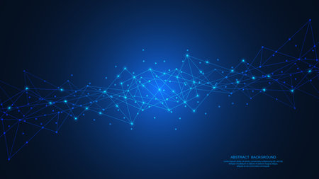 Abstract technology background with connecting the dots and lines. Global network connection, internet technology and digital communication conceptのイラスト素材