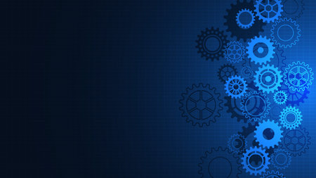 Cogs and gear wheel mechanisms. Concepts and ideas for hi-tech digital technology and engineering design.のイラスト素材