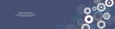Website header or banner design with cogs and gear wheel mechanismsのイラスト素材