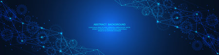Abstract technology background of global network connection and communication with connecting the dots and lines for banner design or headerのイラスト素材