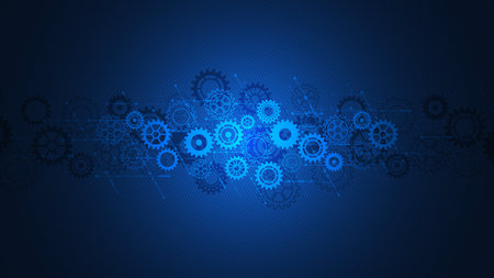 Cogs and gear wheel mechanisms. Concepts and ideas for hi-tech digital technology and engineering design.のイラスト素材