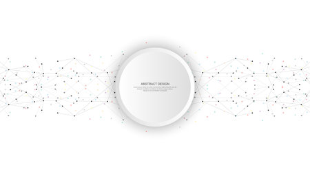 Abstract background and geometric pattern with connecting the dots and lines. Networking concept, internet connection and global communicationのイラスト素材