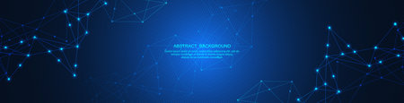 Abstract technology background of global network connection and communication with connecting the dots and lines for banner design or headerのイラスト素材