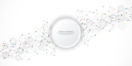 Abstract background and geometric pattern with connecting the dots and lines. Networking concept, internet connection and global communicationのイラスト素材