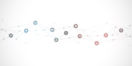 Information technology background with infographic elements and flat icons. Digital technology, network connection and communication conceptの写真素材