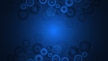 Cogs and gear wheel mechanisms. Concepts and ideas for hi-tech digital technology and engineering design. Abstract technical background of mechanical engineeringの写真素材