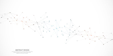 Abstract background and geometric pattern with connecting the dots and lines. Networking concept, internet connection and global communicationのイラスト素材