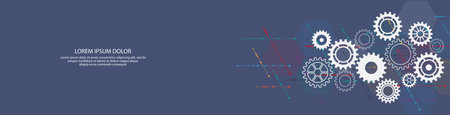 Website header or banner design with cogs and gear wheel mechanismsのイラスト素材