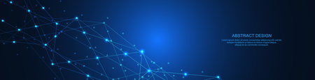 Abstract technology background of global network connection and communication with connecting the dots and lines for banner design or headerのイラスト素材