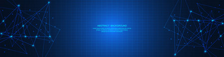 Abstract technology background of global network connection and communication with connecting the dots and lines for banner design or headerのイラスト素材