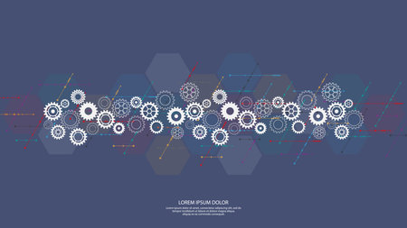 Cogs and gear wheel mechanisms. Concepts and ideas for hi-tech digital technology and engineering design.のイラスト素材