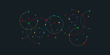 Abstract geometric background with plexus circles. Vector illustration of minimalistic designのイラスト素材