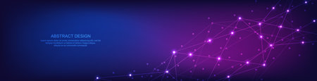 Digital technology background of global network connection and communication with connecting the dots and lines for banner design or headerのイラスト素材