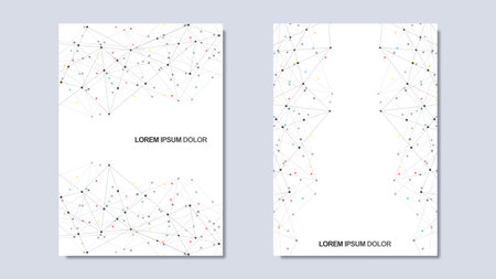 Vector illustration of minimalist design with connecting the dots and lines. Abstract geometric background of science and technology concept. Template for cover brochure, layout, flyer, book, bannerのイラスト素材