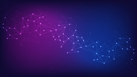 Abstract technology background with connecting the dots and lines. Global network connection, internet technology and digital communication conceptのイラスト素材
