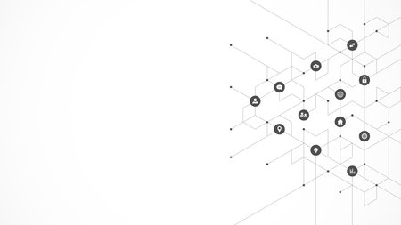 Information technology background with infographic elements and flat icons. Digital technology, network connection and communication concept. Vector illustrationのイラスト素材