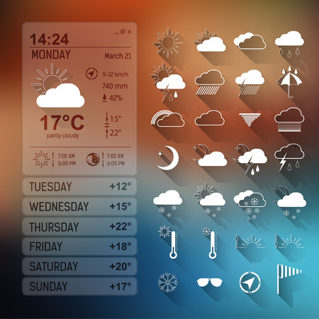 set of weather icons on blurred background. のイラスト素材