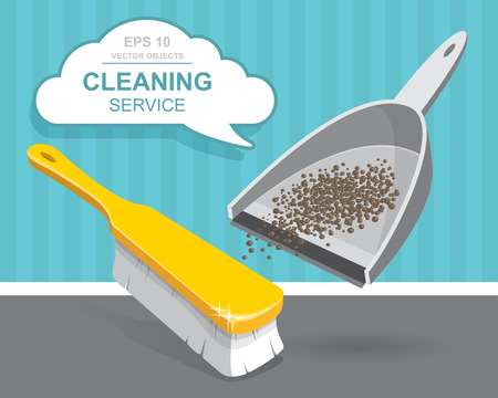 Vector Set of cleaning service elements. Cleaner. Cleaning supplies. Housework tools, House cleaning. Garbage, dustpan and brush. Template for banners, web sites, printed materials, infographicsのイラスト素材