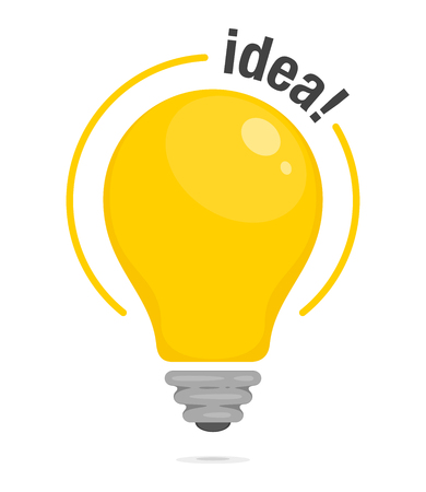 Lightbulb of Idea. Yellow glowing light bulb. Symbol of idea, solution and thinking. Flat style icon. Vector illustration for your designのイラスト素材