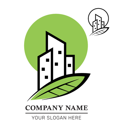 Logo Design of Real Estate Business. Property Development and Management. Eco City Building . Vector Illustrationのイラスト素材