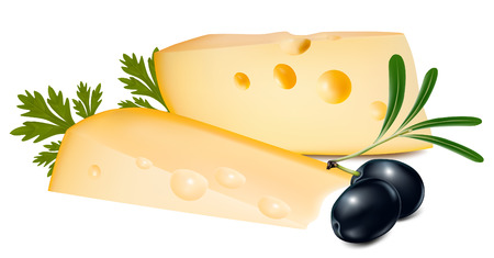 Vector illustration. Cheese with olives. のイラスト素材