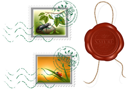 Postage stamp and wax seal. Protection of natureのイラスト素材