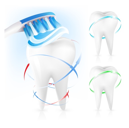 Vector. Dental concept. White tooth, toothbrush and toothpaste.のイラスト素材