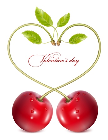 Vector holiday background. Valentine's day. Ripe cherries.のイラスト素材