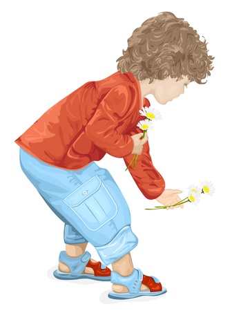 Child with flowers. Vector illustration.のイラスト素材
