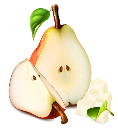 Ripe red pears with leaf. vector illustration.のイラスト素材