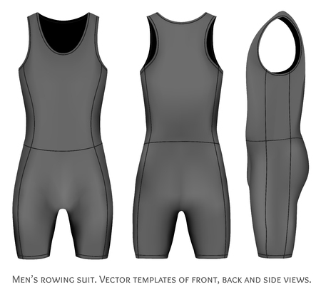 Men rowing suit. Front, back and side views. Fully editable handmade mesh. Vector illustration.のイラスト素材
