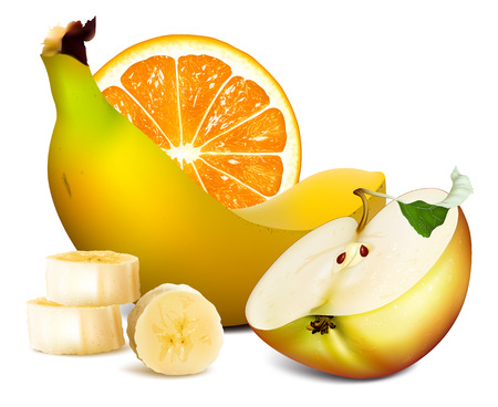 Ripe fruits with slices.  Fully editable handmade mesh. Vector illustration.のイラスト素材