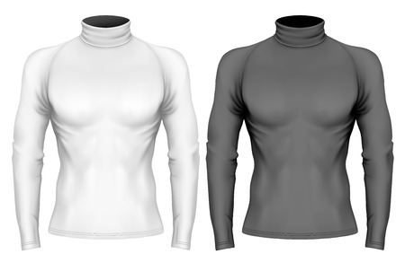 Long-sleeve men's turtleneck. Black and white variants of turtleneck. Vector illustration. Fully editable handmade mesh.のイラスト素材