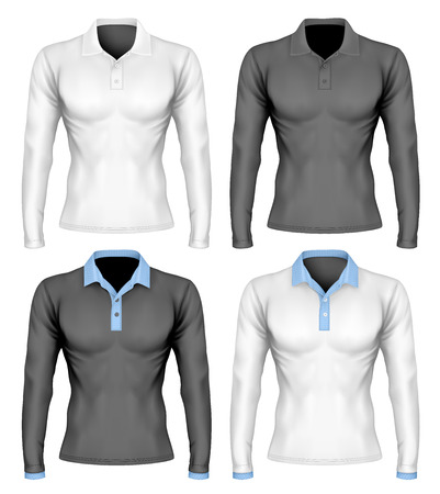 Three-button placket polo collar polo shirt. Long-sleeve variant of polo-shirt. Different polo collar variants. Vector illustration. Fully editable handmade mesh.のイラスト素材