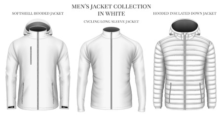 Men's jackets collection in white. Vector illustration.のイラスト素材