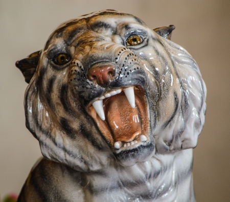 tiger frightful marble white statueの写真素材