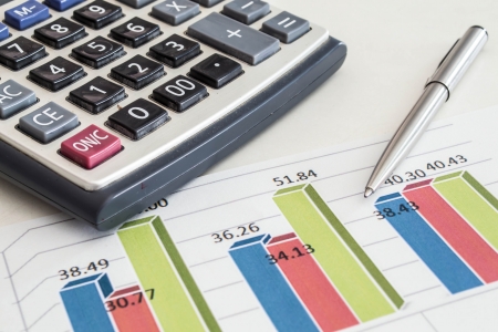 Stock chart with calculator and penの写真素材