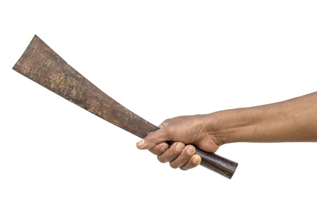 hold knife in white backgroundの写真素材