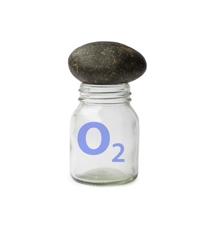 Oxygen  inside bottles on isolate white backgroundの写真素材