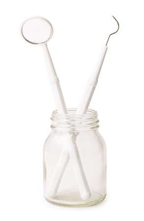 Dental mirror, dental equipment clean in bottleの写真素材