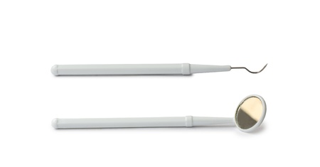 Dental mirror, dental equipment clean on isolate white backgroundの写真素材