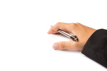 hand hold pen on isolate white backgroundの写真素材