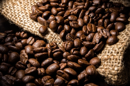 close-up coffee bean on bagの写真素材