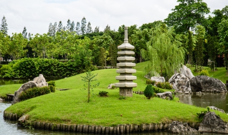 Rock garden with pond,japan gardenの写真素材