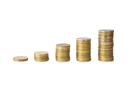 coins cumulative on isolate white backgroundの写真素材