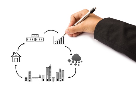 hand of business writing concept of businessの写真素材