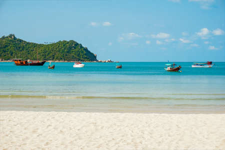 Boat on a Tropical Island Beach Thong Nai Pan Yai, Thailand Koh Phanganの写真素材