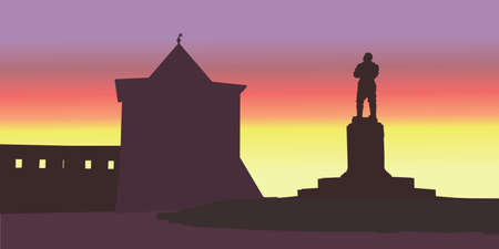 the silhouette of Nizhny Novgorod against the sunsetのイラスト素材