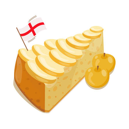 a piece of airy sponge English apple cake decorated with applesのイラスト素材